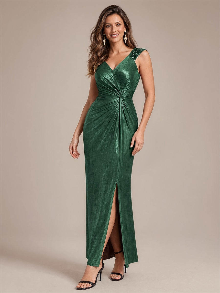 Jersey Ajustée Col V Sans Manches Robe de Soirée #Couleur_Vert Fonce