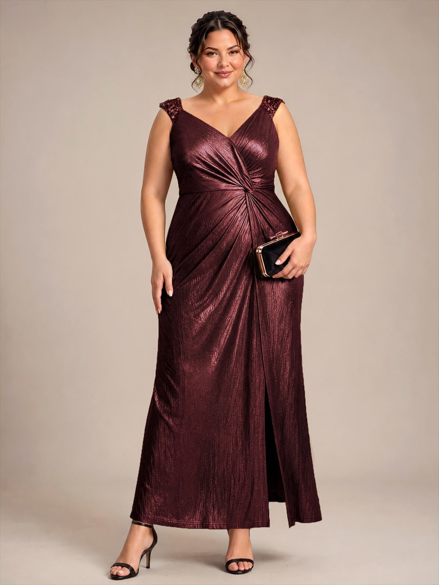 Jersey Ajustée Col V Sans Manches Robe de Soirée #Couleur_Brun acajou