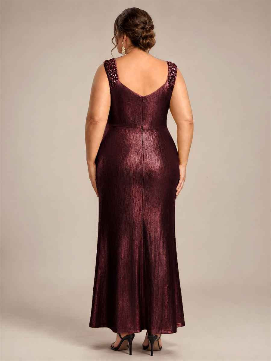 Jersey Ajustée Col V Sans Manches Robe de Soirée #Couleur_Brun acajou