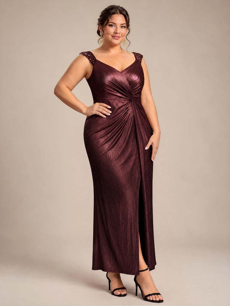 Jersey Ajustée Col V Sans Manches Robe de Soirée #Couleur_Brun acajou