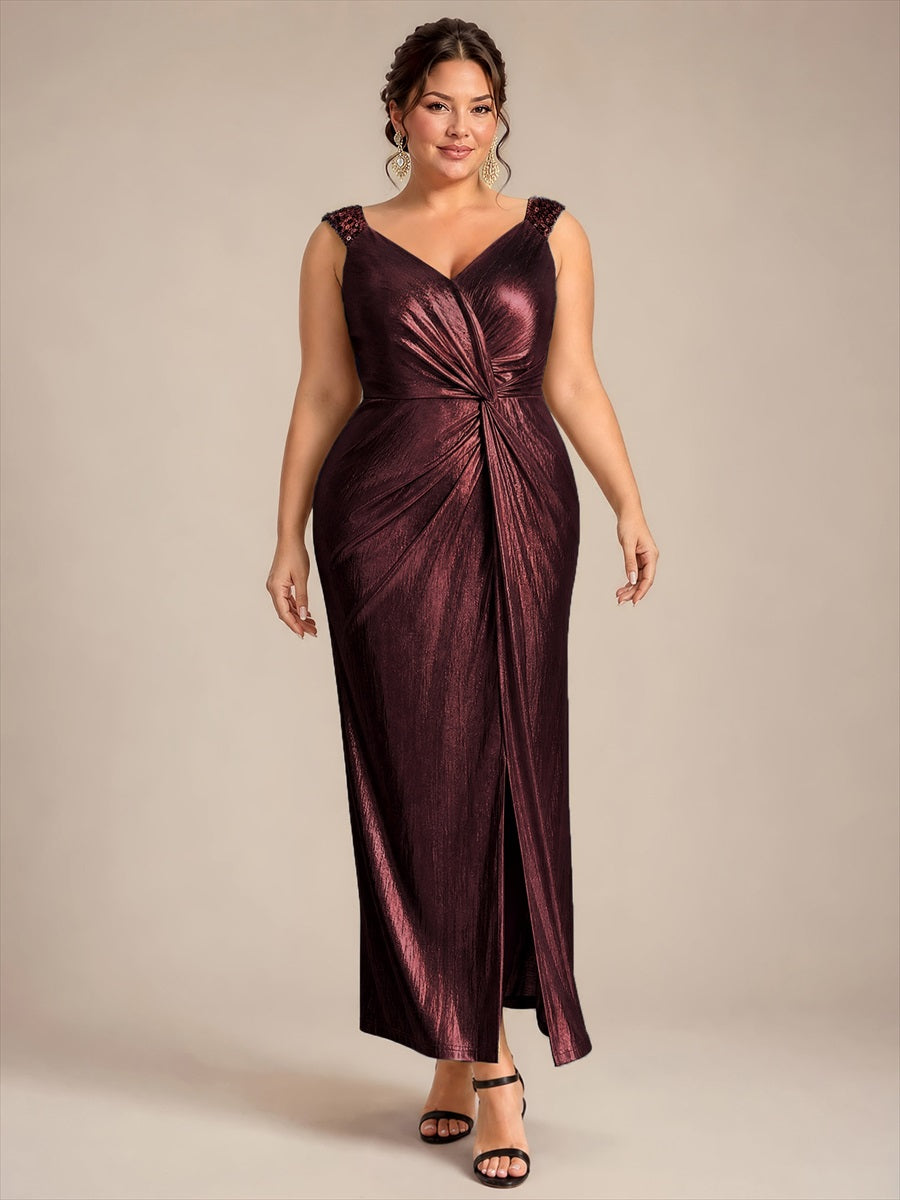 Jersey Ajustée Col V Sans Manches Robe de Soirée #Couleur_Brun acajou