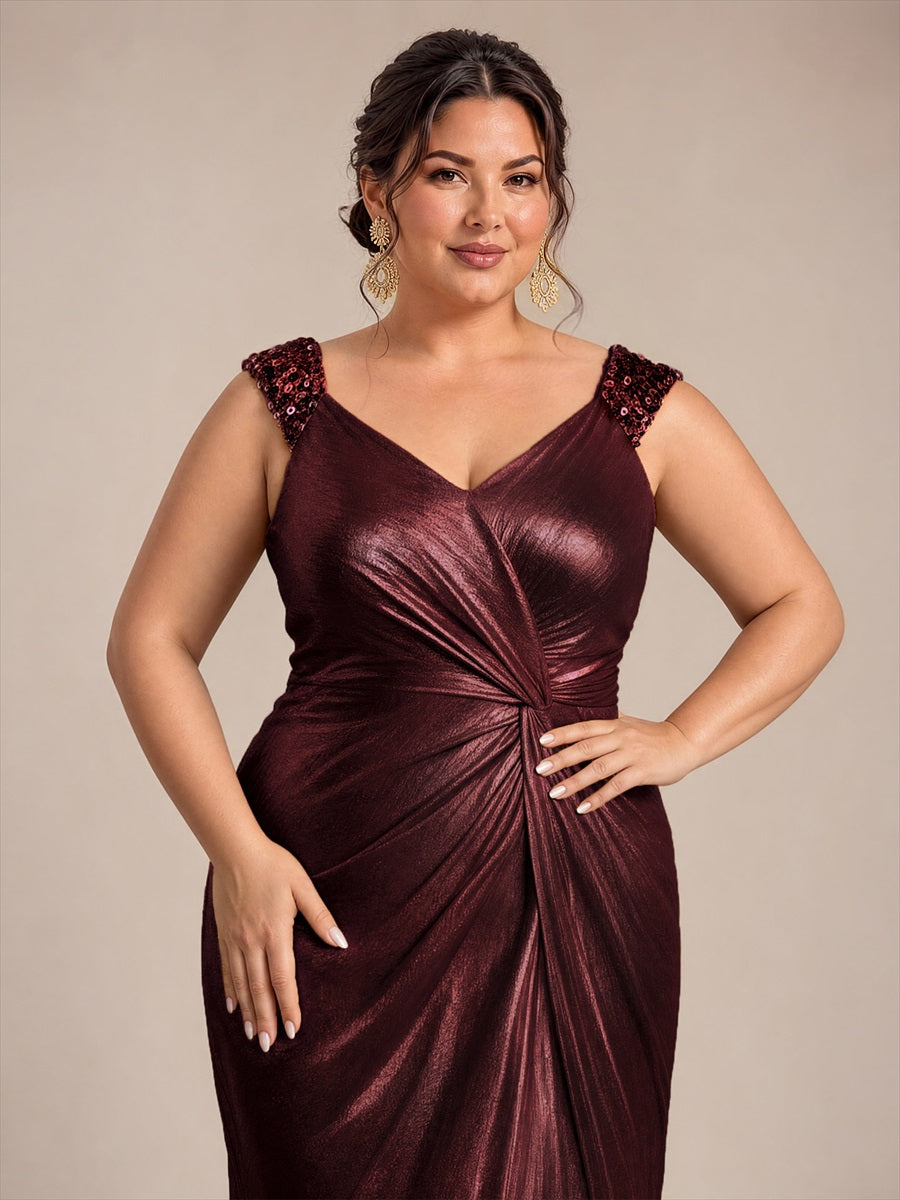 Jersey Ajustée Col V Sans Manches Robe de Soirée #Couleur_Brun acajou