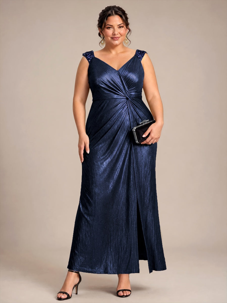 Jersey Ajustée Col V Sans Manches Robe de Soirée #Couleur_Bleu Marine