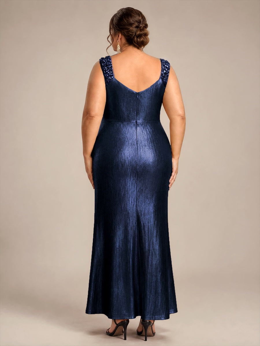 Jersey Ajustée Col V Sans Manches Robe de Soirée #Couleur_Bleu Marine