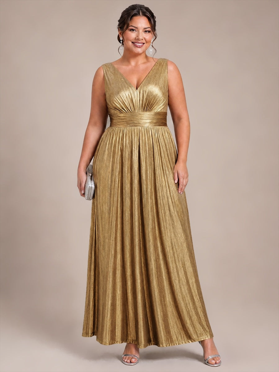 Robe A-Line sans manches très extensible avec décolleté en V et fermeture éclair au dos #Couleur_Dorée