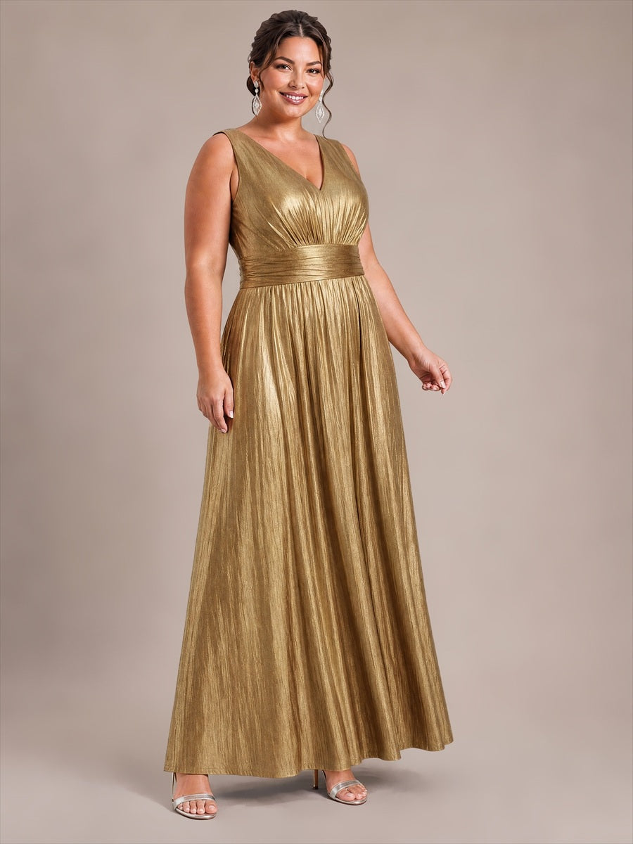 Robe A-Line sans manches très extensible avec décolleté en V et fermeture éclair au dos #Couleur_Dorée
