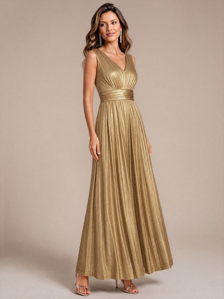 Robe A-Line sans manches très extensible avec décolleté en V et fermeture éclair au dos #Couleur_Dorée