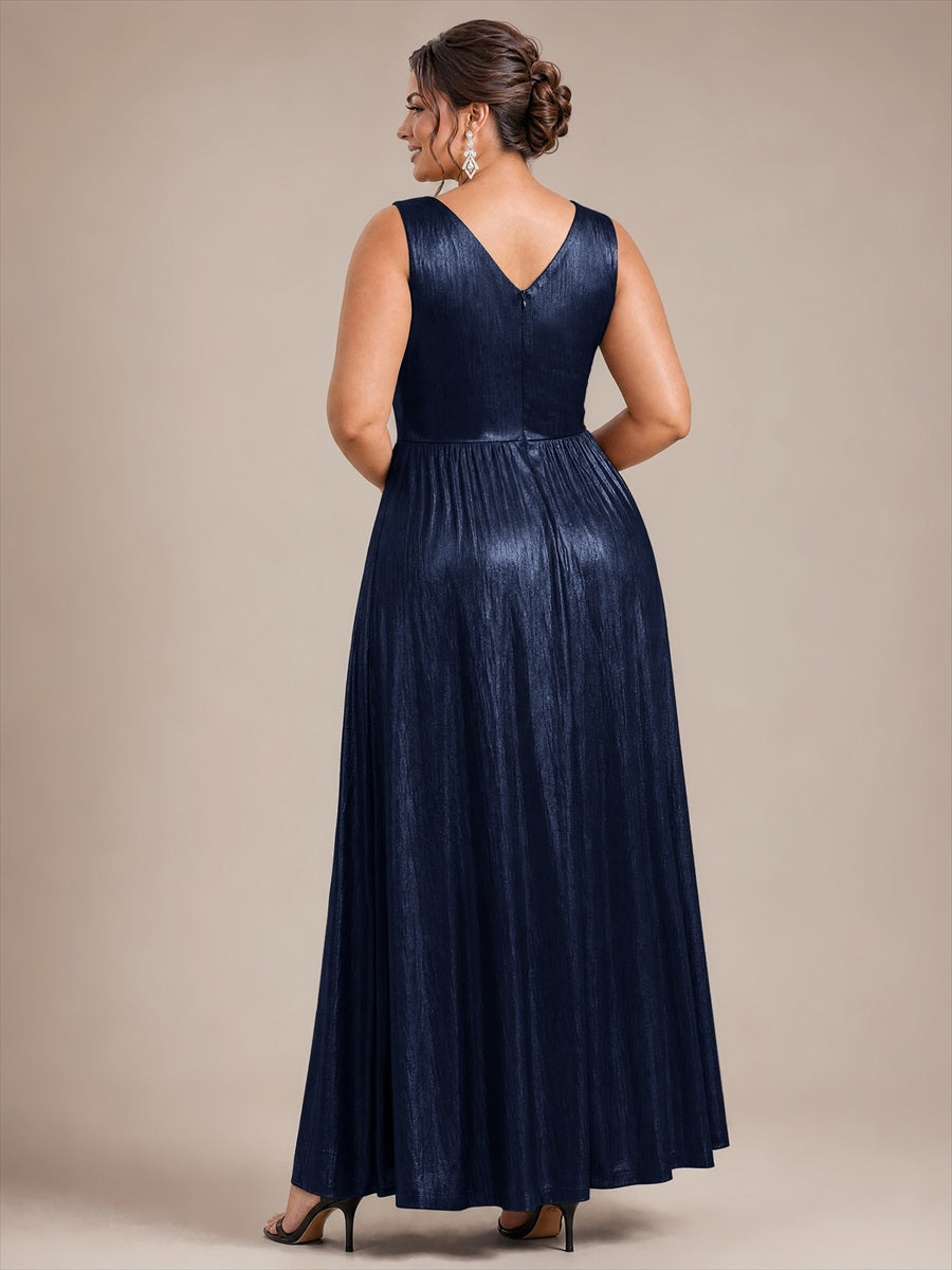 Robe A-Line sans manches très extensible avec décolleté en V et fermeture éclair au dos #Couleur_Bleu Marine