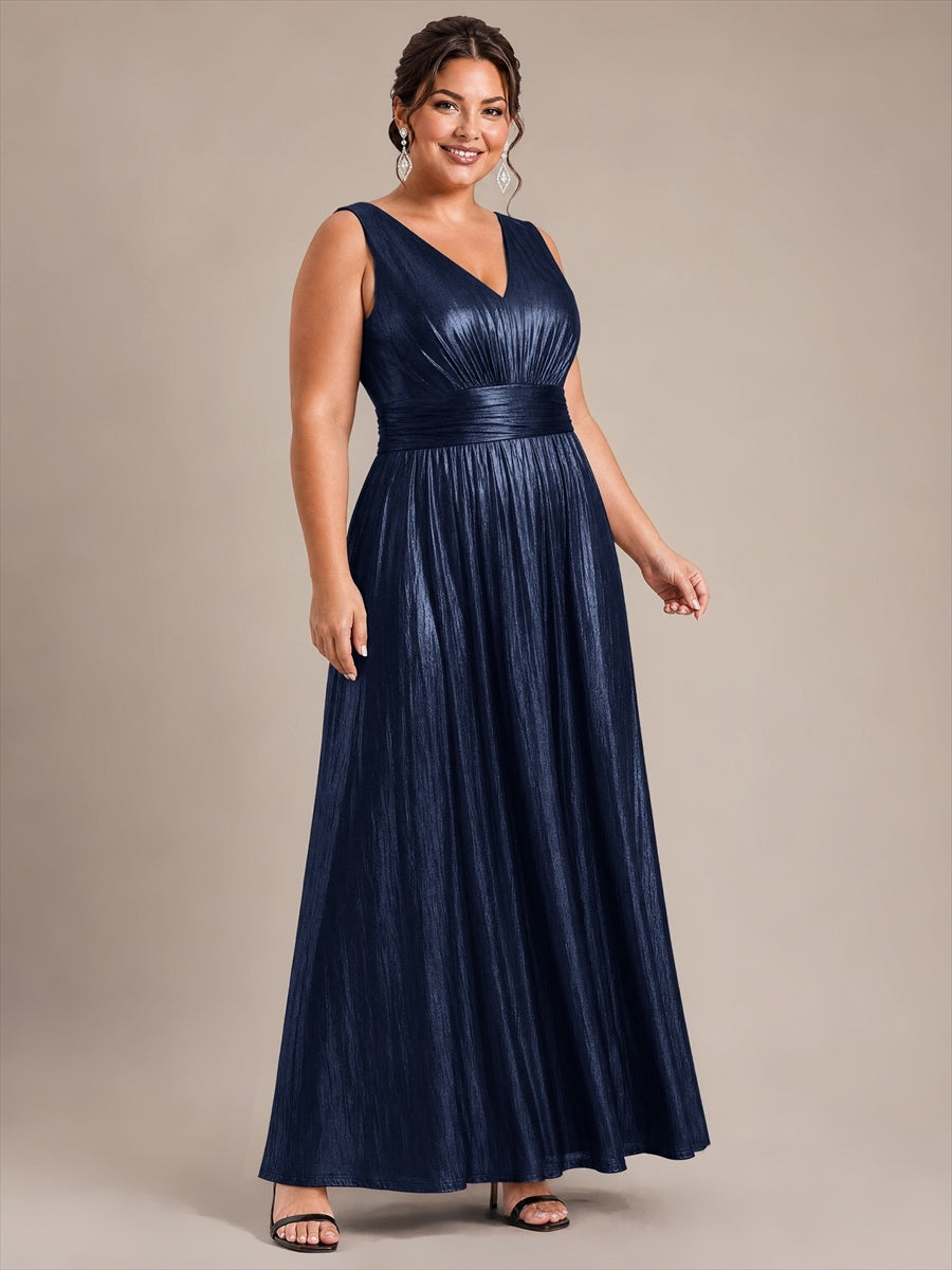 Robe A-Line sans manches très extensible avec décolleté en V et fermeture éclair au dos #Couleur_Bleu Marine