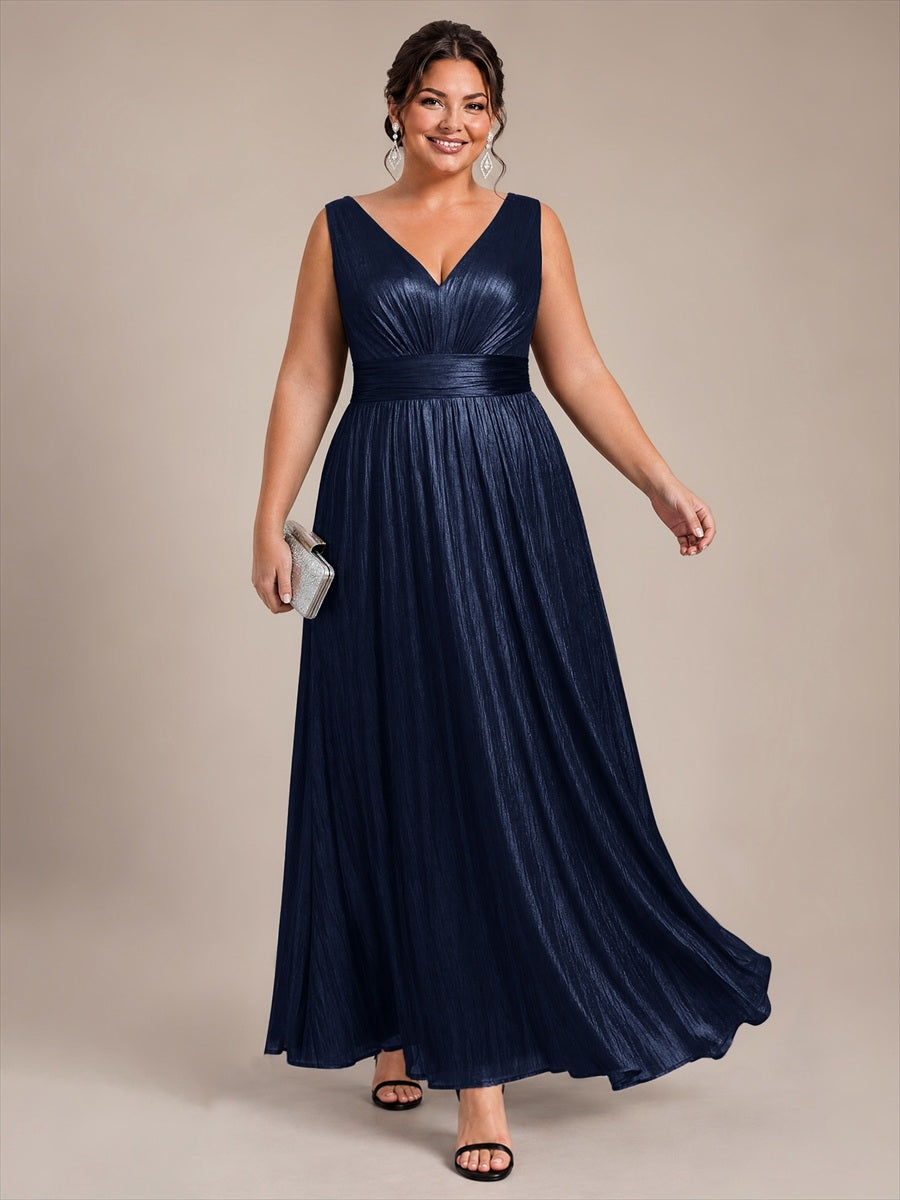 Robe A-Line sans manches très extensible avec décolleté en V et fermeture éclair au dos #Couleur_Bleu Marine