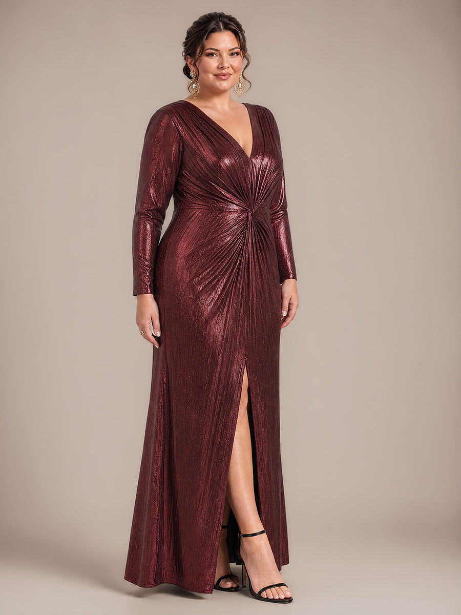 Jersey Fourreau Col V Manches Ajustées Robe de Soirée#Couleur_Brun acajou
