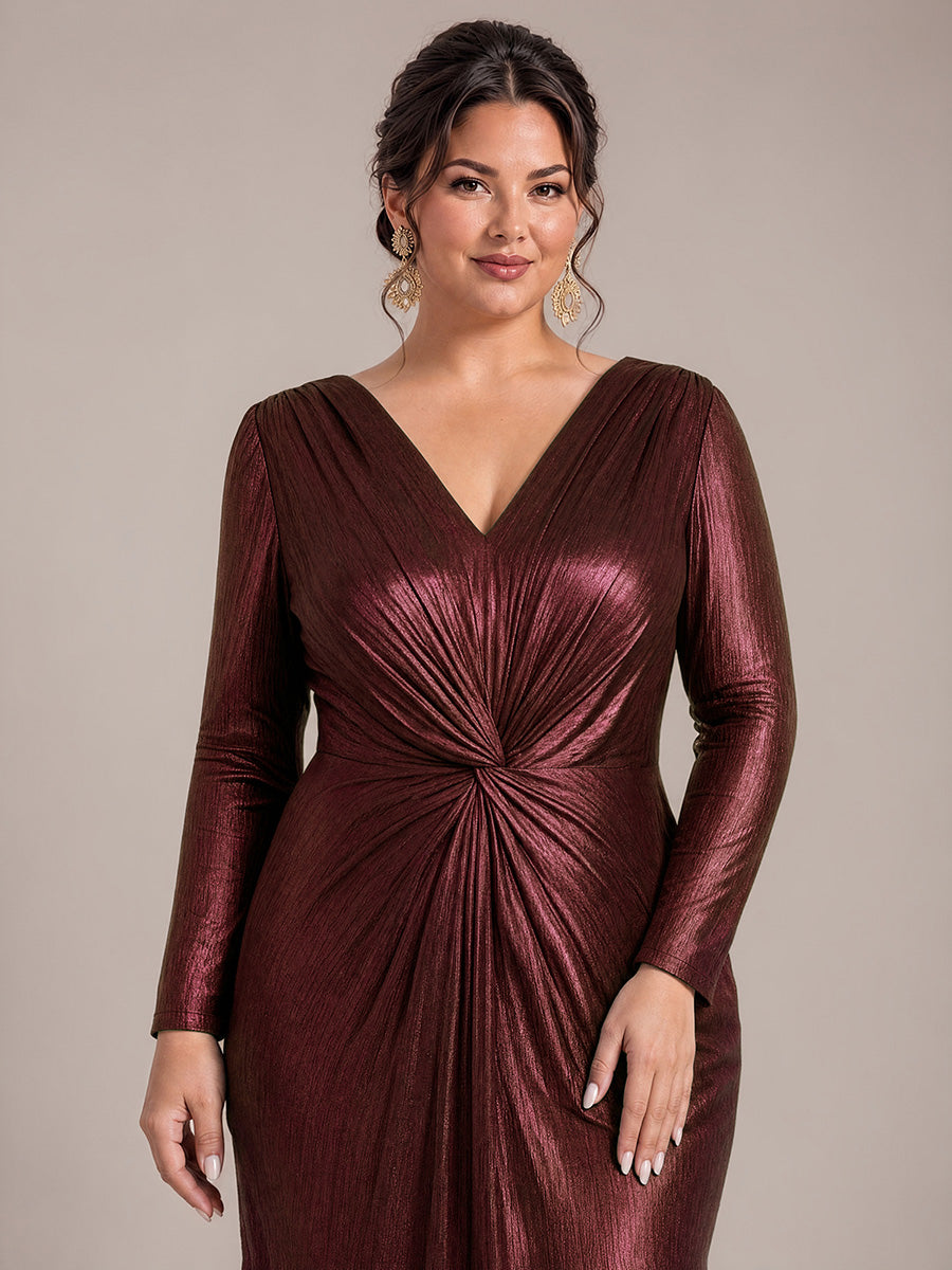 Jersey Fourreau Col V Manches Ajustées Robe de Soirée#Couleur_Brun acajou