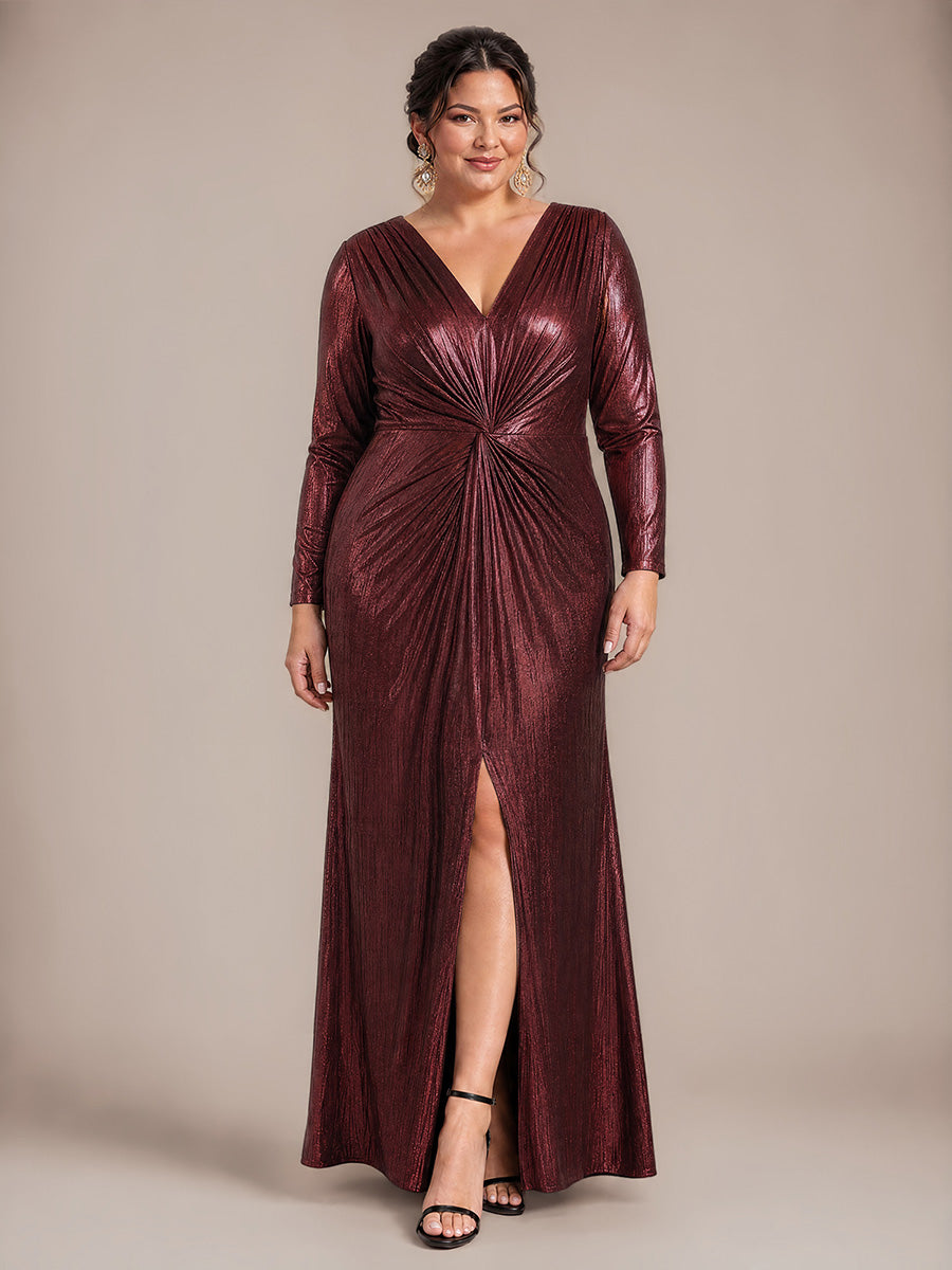 Jersey Fourreau Col V Manches Ajustées Robe de Soirée#Couleur_Brun acajou
