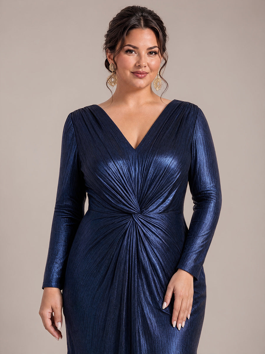 Jersey Fourreau Col V Manches Ajustées Robe de Soirée#Couleur_Bleu Marine