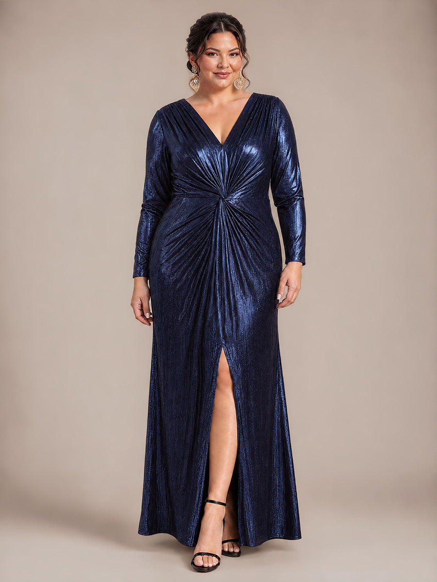 Jersey Fourreau Col V Manches Ajustées Robe de Soirée#Couleur_Bleu Marine