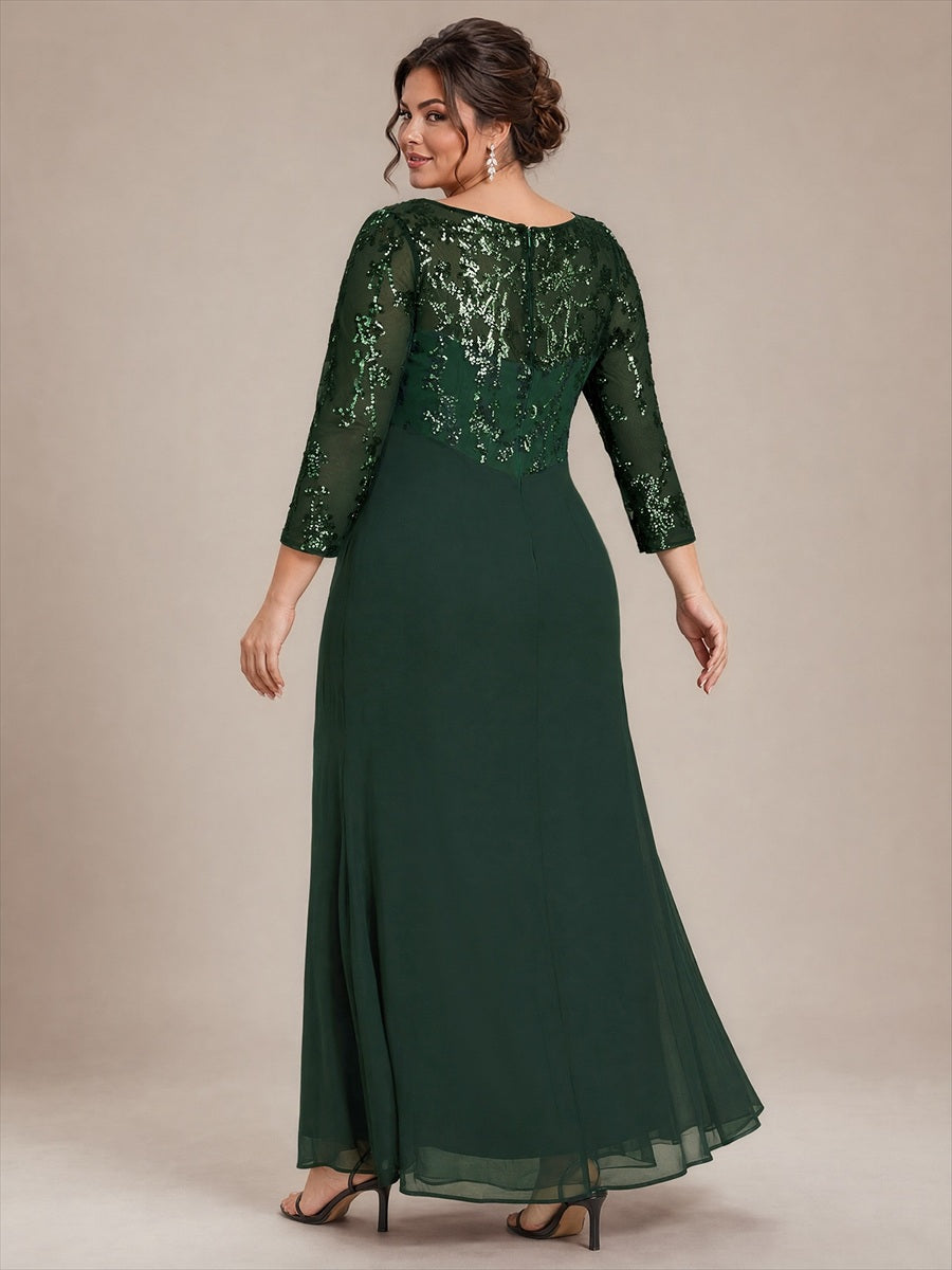 robe maxi à manches trois quarts col rond avec ourlet asymétrique et détail de nœud #Couleur_Vert forêt foncé