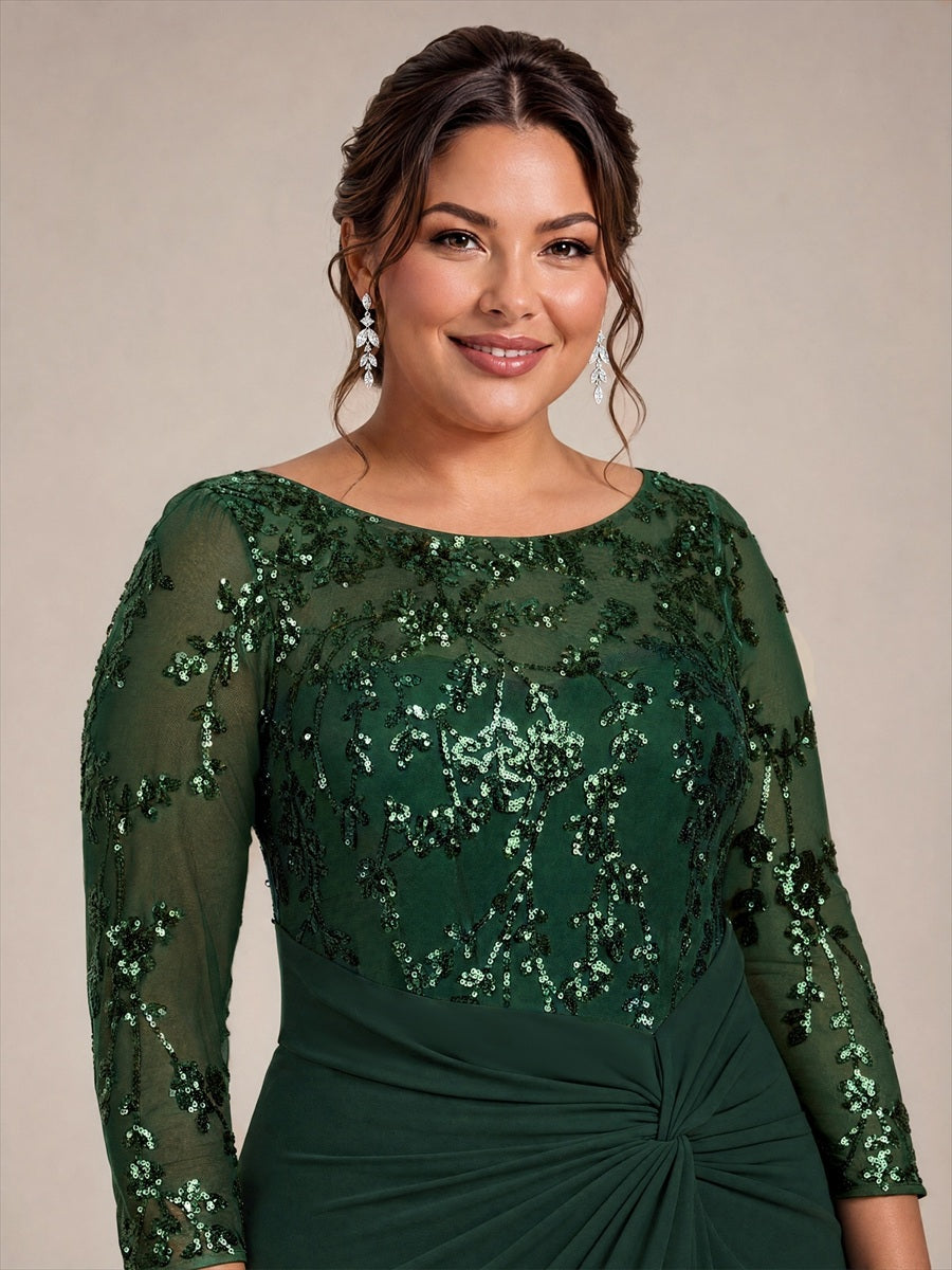robe maxi à manches trois quarts col rond avec ourlet asymétrique et détail de nœud #Couleur_Vert forêt foncé