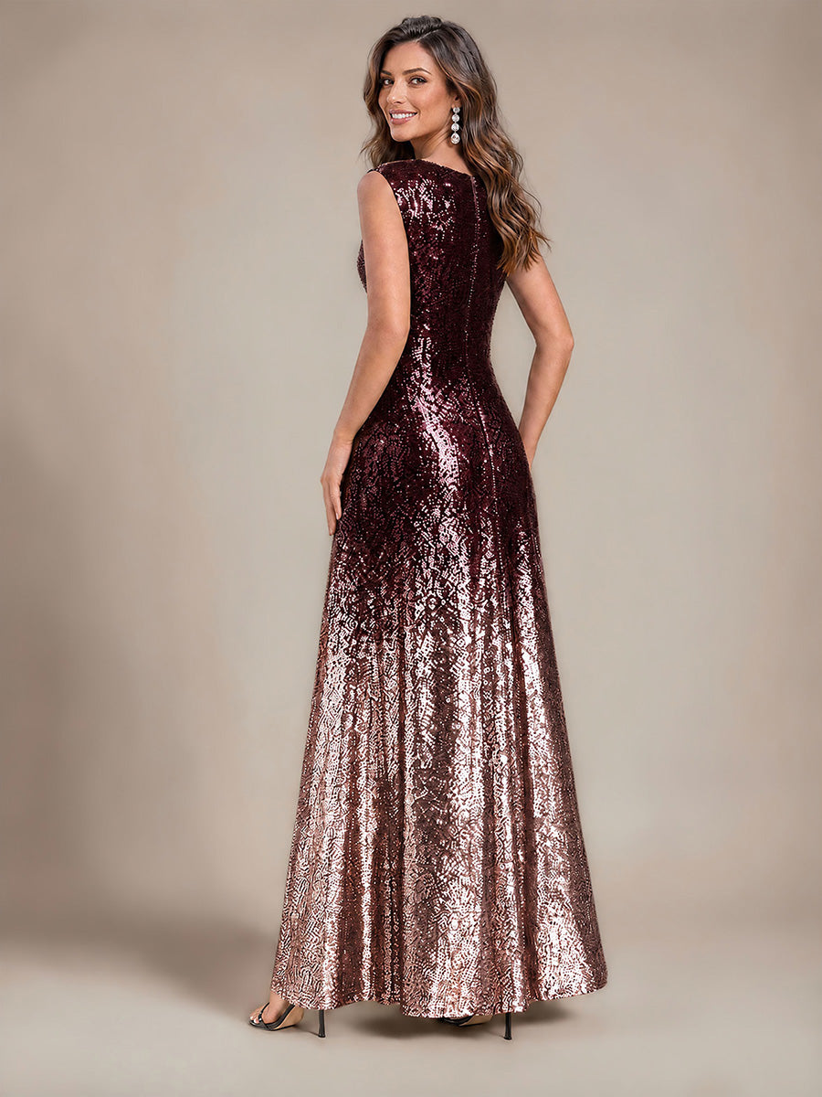 À sequins, col V, sans manches Robe de Soirée #Couleur_Violet foncé et lavande