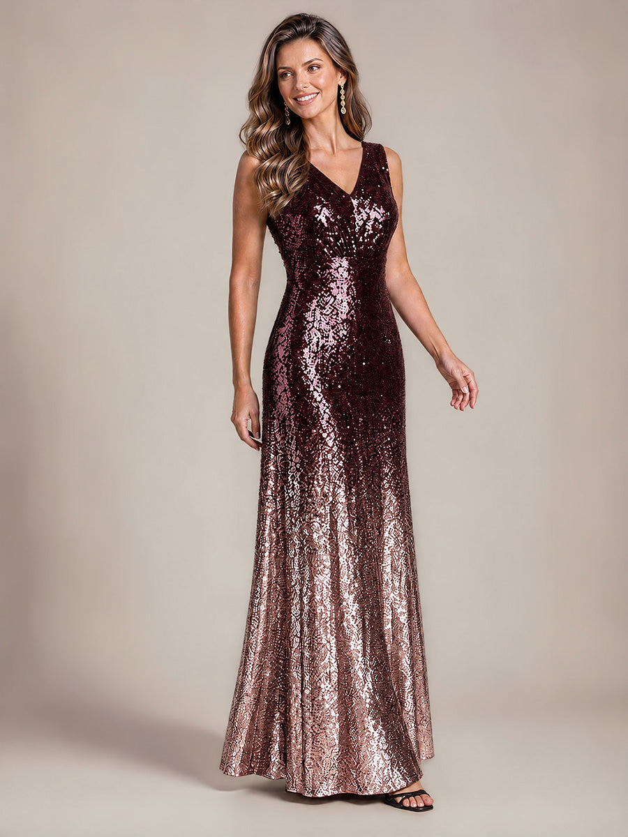 À sequins, col V, sans manches Robe de Soirée #Couleur_Violet foncé et lavande
