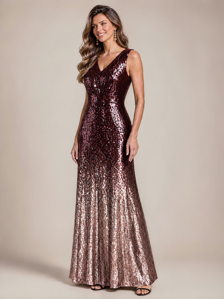 À sequins, col V, sans manches Robe de Soirée #Couleur_Violet foncé et lavande
