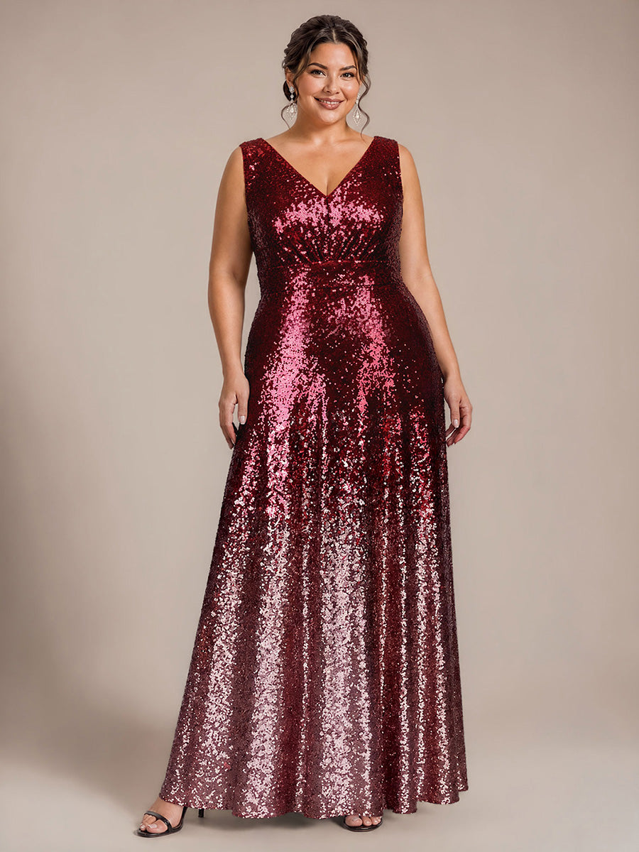 À sequins, col V, sans manches Robe de Soirée #Couleur_Bordeaux et rose