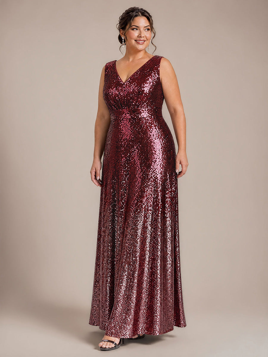 À sequins, col V, sans manches Robe de Soirée #Couleur_Bordeaux et rose