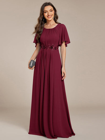 ever ASPYN|Robe de soirée trapèze à manches courtes et appliques plissées