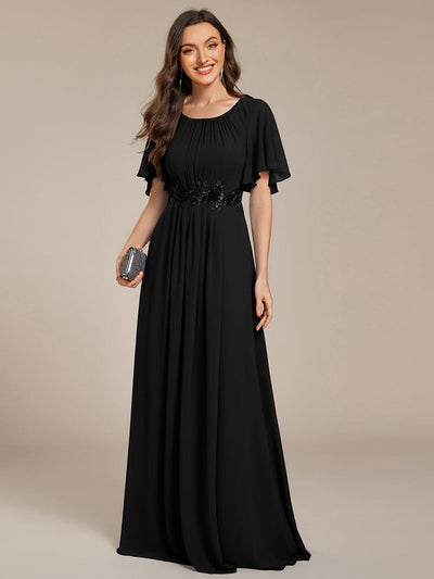 ever ASPYN|Robe de soirée trapèze à manches courtes et appliques plissées