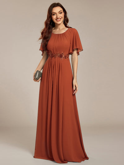 ever ASPYN|Robe de soirée trapèze à manches courtes et appliques plissées