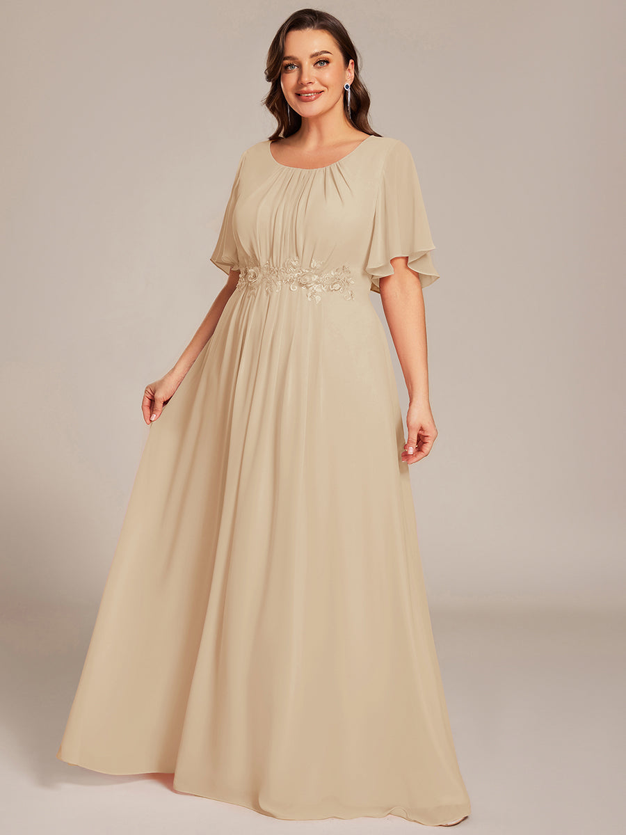 Robe D'invité De Mariage En Mousseline De Soie Mi-Longue Plissée à Manches à Volants Et Col En V  #Couleur_Charbon