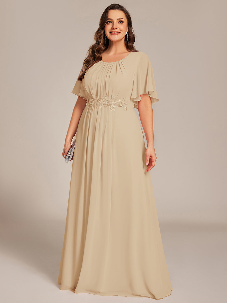 Robe D'invité De Mariage En Mousseline De Soie Mi-Longue Plissée à Manches à Volants Et Col En V  #Couleur_Charbon