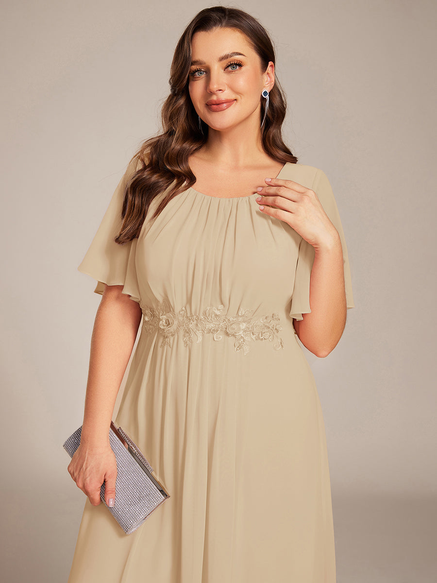 Robe D'invité De Mariage En Mousseline De Soie Mi-Longue Plissée à Manches à Volants Et Col En V  #Couleur_Charbon