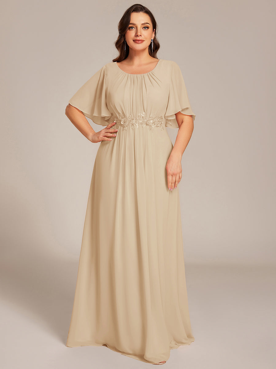Robe D'invité De Mariage En Mousseline De Soie Mi-Longue Plissée à Manches à Volants Et Col En V  #Couleur_Charbon