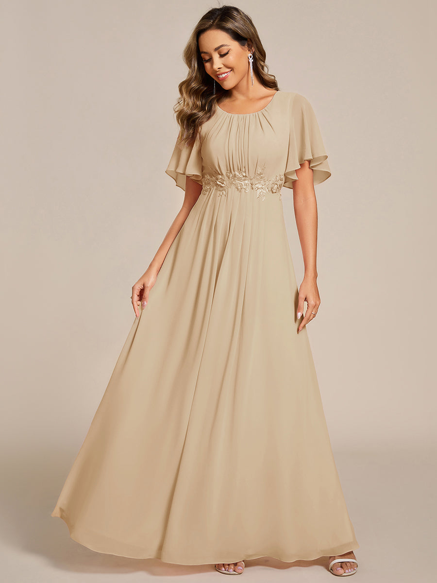 Robe D'invité De Mariage En Mousseline De Soie Mi-Longue Plissée à Manches à Volants Et Col En V  #Couleur_Charbon