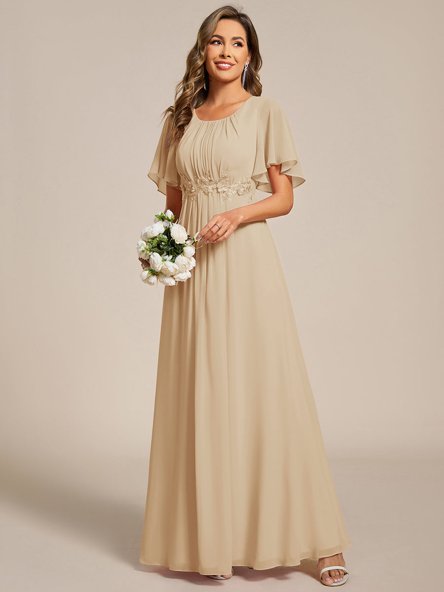 Robe D'invité De Mariage En Mousseline De Soie Mi-Longue Plissée à Manches à Volants Et Col En V  #Couleur_Charbon