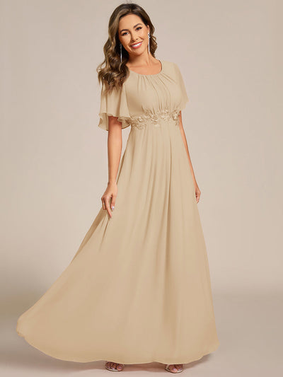ever ASPYN|Robe de demoiselle d'honneur en mousseline à manches courtes et col rond