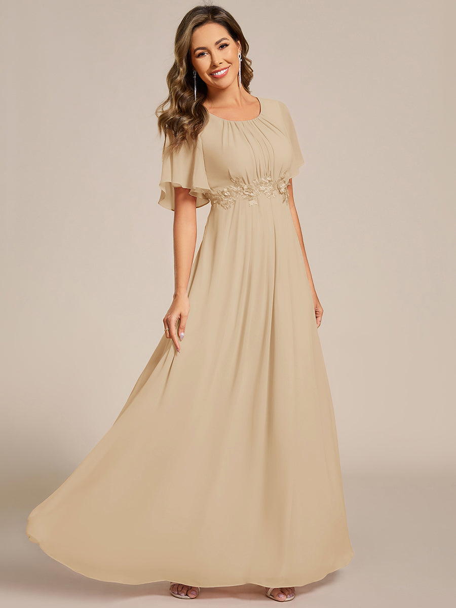 Robe D'invité De Mariage En Mousseline De Soie Mi-Longue Plissée à Manches à Volants Et Col En V  #Couleur_Charbon