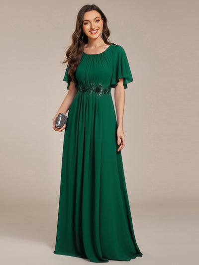 ever ASPYN|Robe de soirée trapèze à manches courtes et appliques plissées