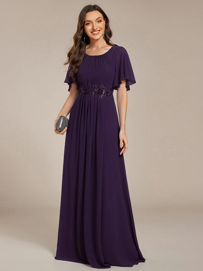 ever ASPYN|Robe de soirée trapèze à manches courtes et appliques plissées