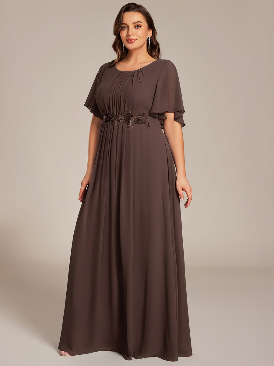 Robe de soirée trapèze à manches courtes et appliques plissées #Couleur_Brun espresso