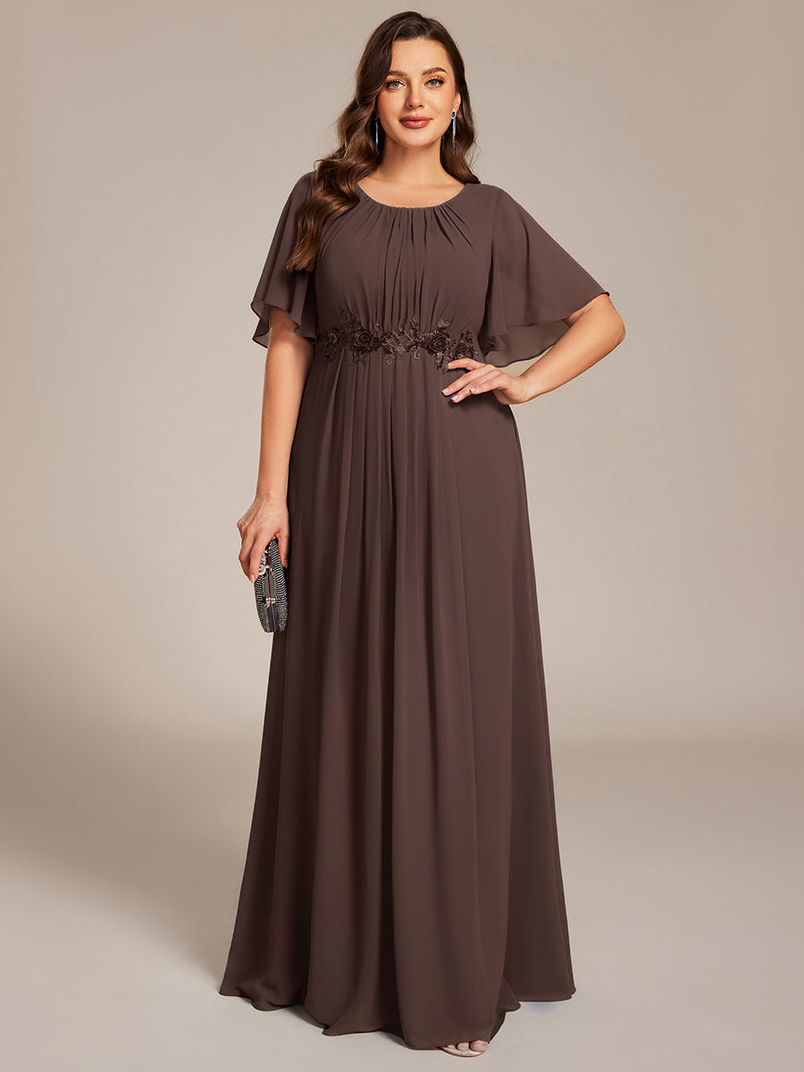 Robe D'invité De Mariage En Mousseline De Soie Mi-Longue Plissée à Manches à Volants Et Col En V #Couleur_Marron Espresso