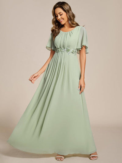 ever ASPYN|Robe de soirée trapèze à manches courtes et appliques plissées