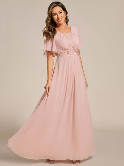 ever ASPYN|Robe de soirée trapèze à manches courtes et appliques plissées
