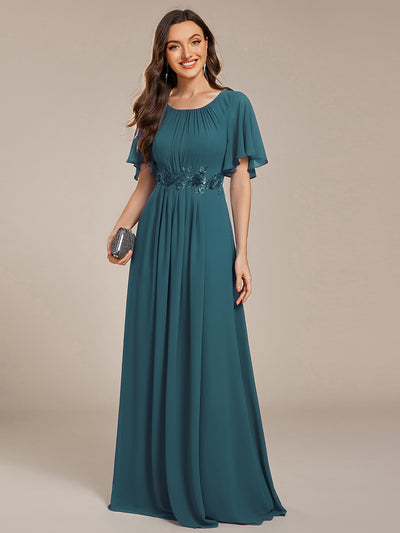 ever ASPYN|Robe de soirée trapèze à manches courtes et appliques plissées