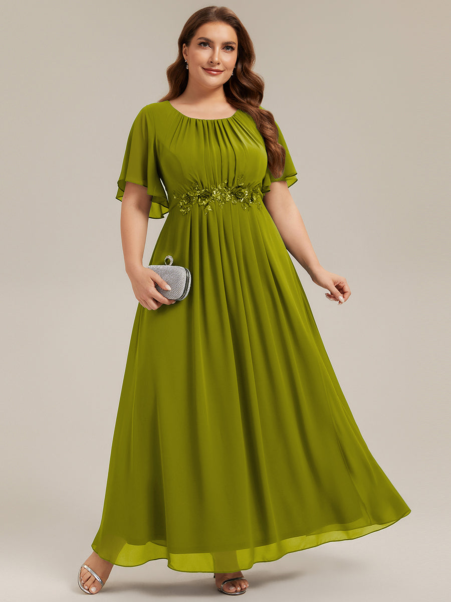 Robe de soirée trapèze à manches courtes et appliques plissées #Couleur_Citron