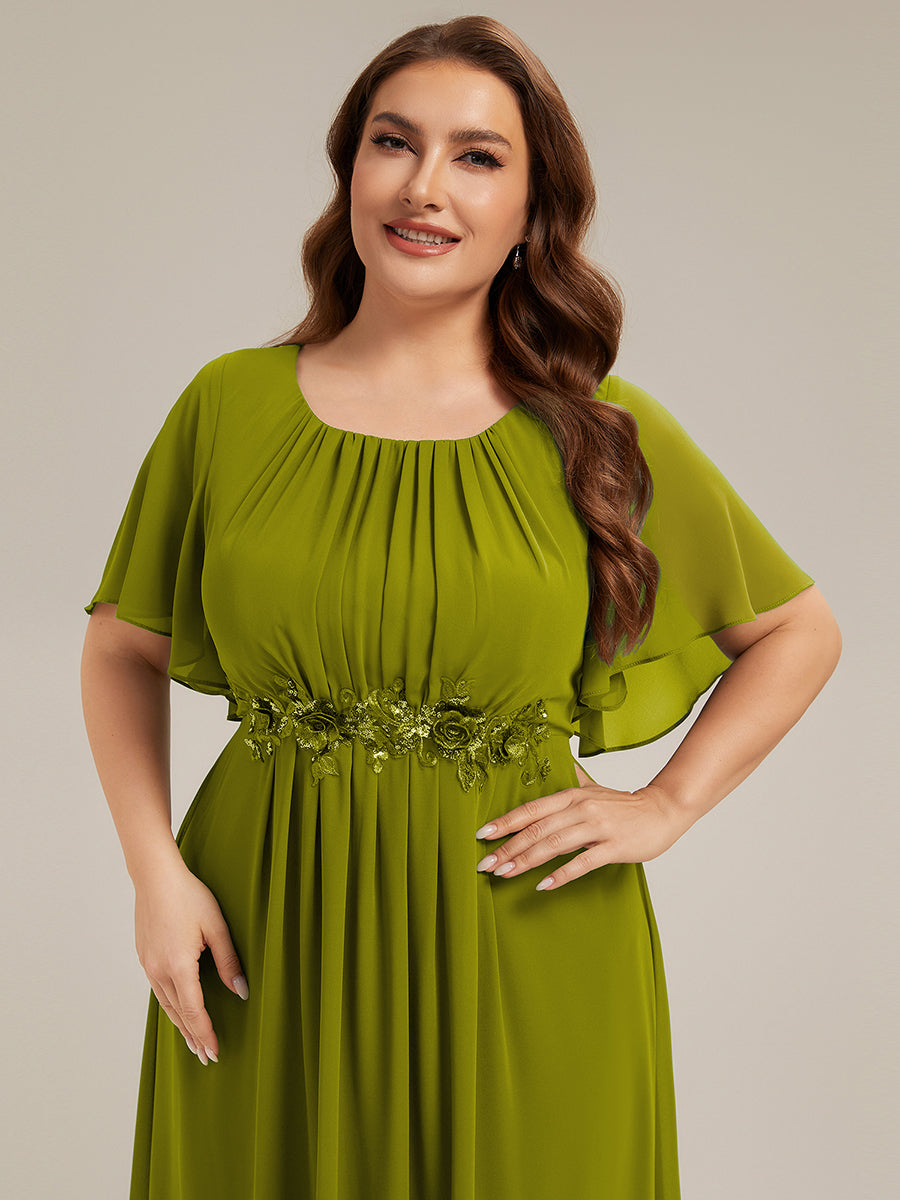 Robe D'invité De Mariage En Mousseline De Soie Mi-Longue Plissée à Manches à Volants Et Col En V #Couleur_Citron