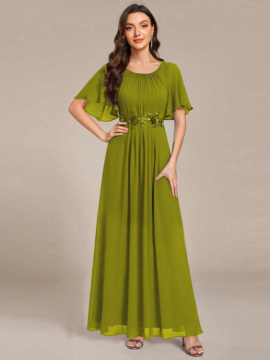 Robe D'invité De Mariage En Mousseline De Soie Mi-Longue Plissée à Manches à Volants Et Col En V #Couleur_Citron