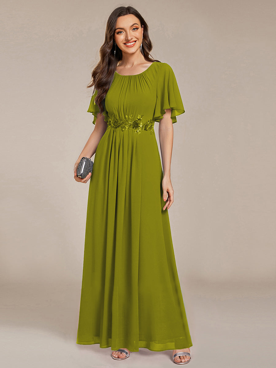 Robe D'invité De Mariage En Mousseline De Soie Mi-Longue Plissée à Manches à Volants Et Col En V #Couleur_Citron
