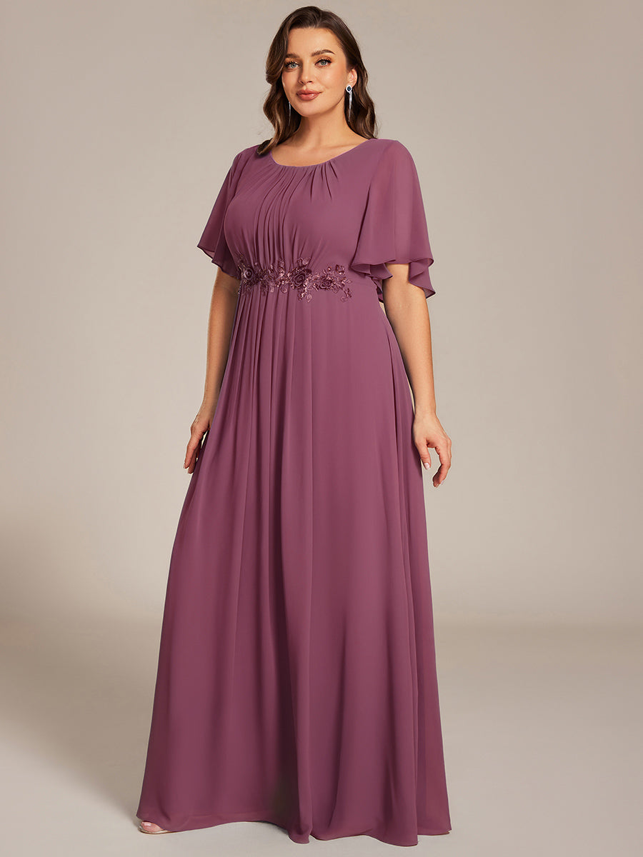 Robe D'invité De Mariage En Mousseline De Soie Mi-Longue Plissée à Manches à Volants Et Col En V #Couleur_DS