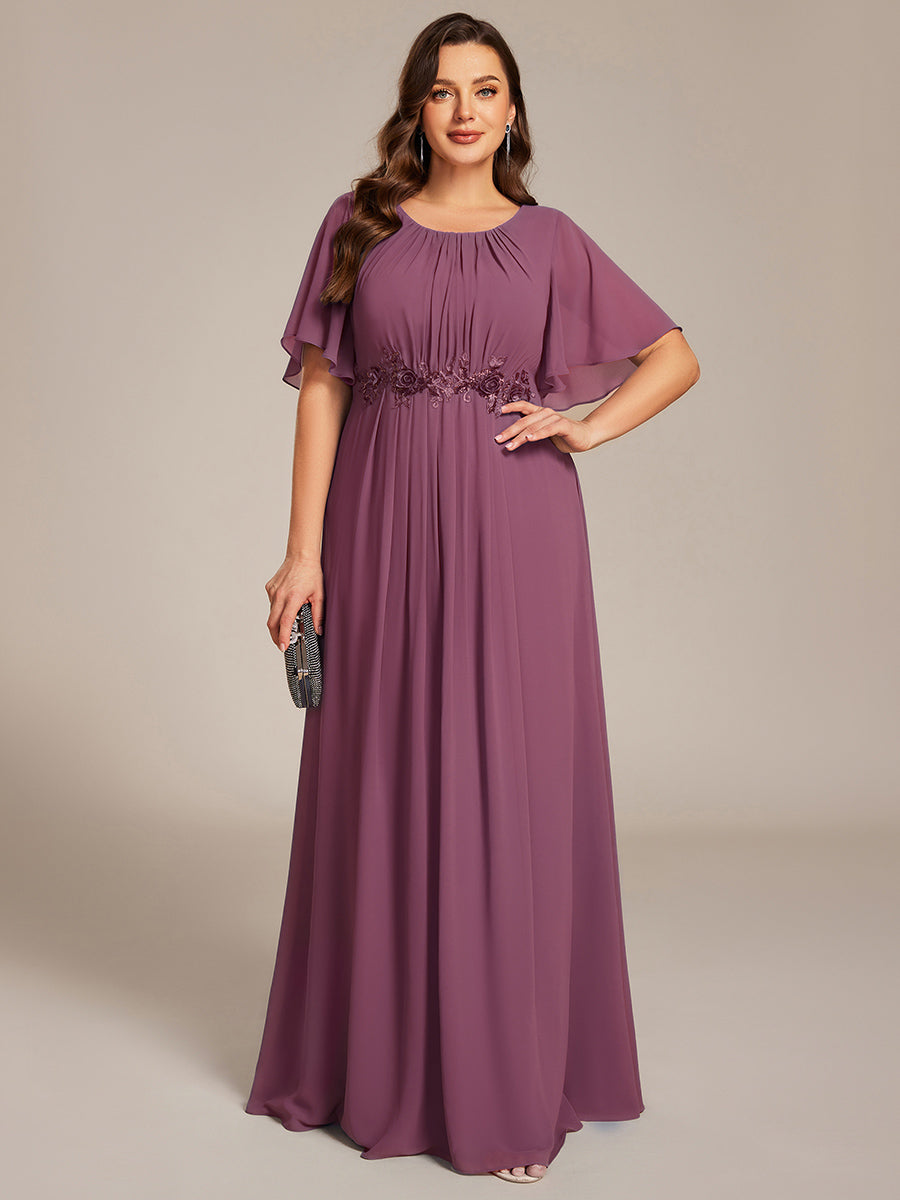 Robe D'invité De Mariage En Mousseline De Soie Mi-Longue Plissée à Manches à Volants Et Col En V #Couleur_DS